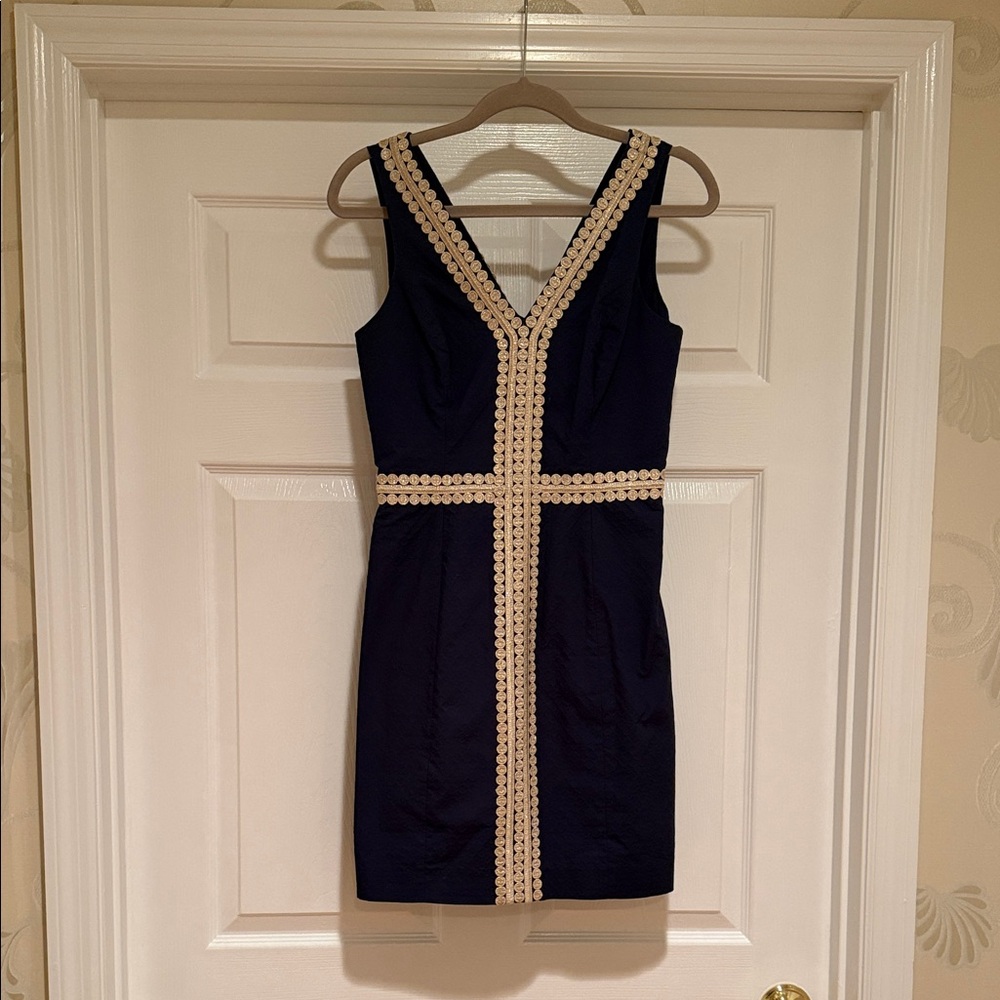 Lilly Pulitzer Navy Mini Dress with Cream Crochet Trim